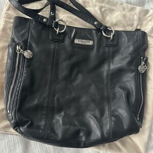 Coach Black Leather East West Gallery Tote with Silver Hardware